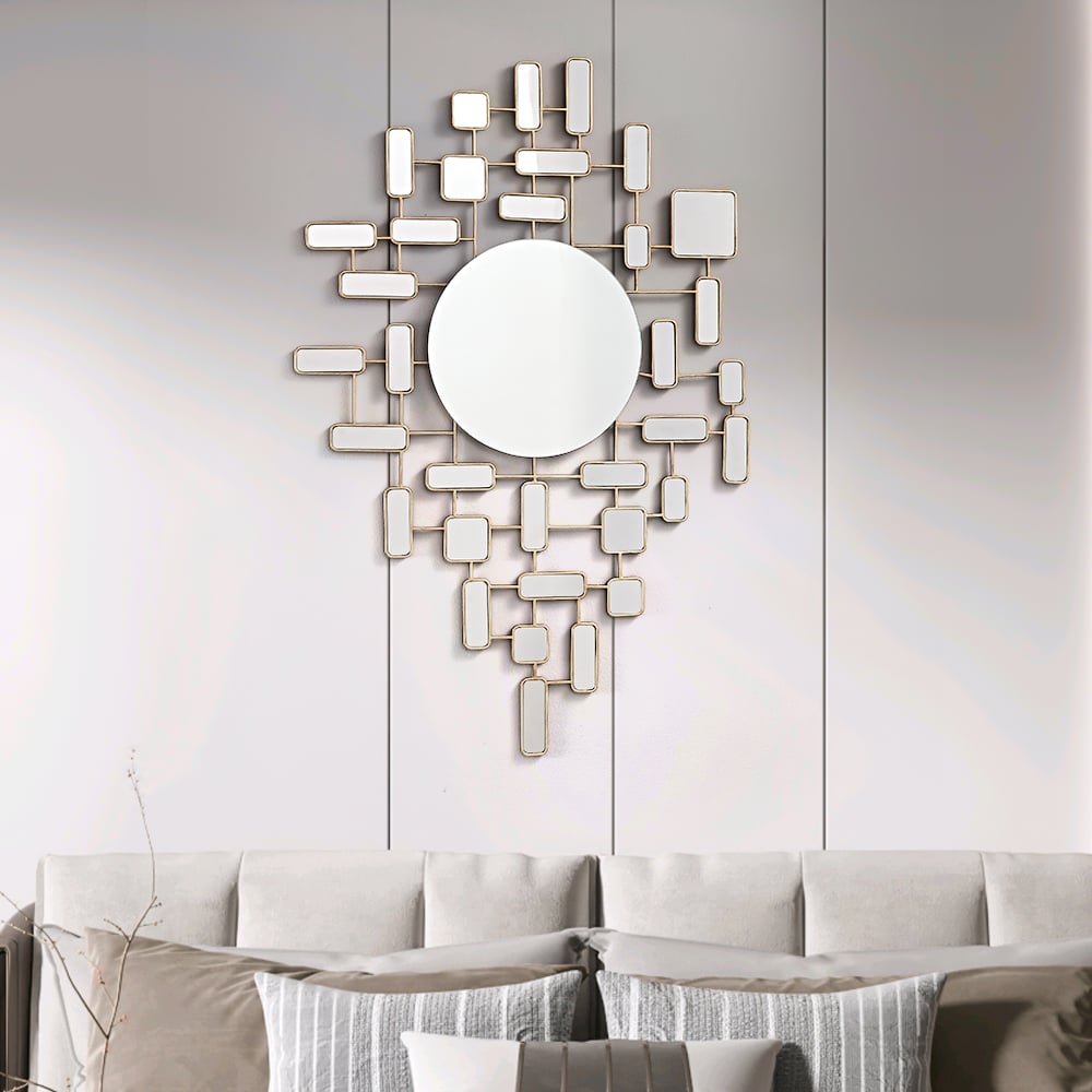 Avis Clients sur Miroir mural à panneau abstrait rectangulaire et rond Art doré