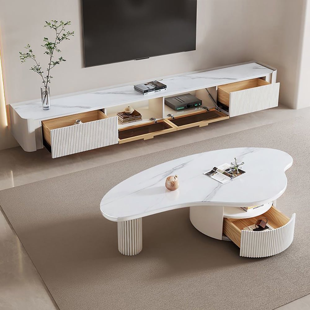 Hodnocení zákazníků pro položku Moderní 2000 mm nástěnná TV podložka se 2 zásuvkami a skleněnými dveřmi