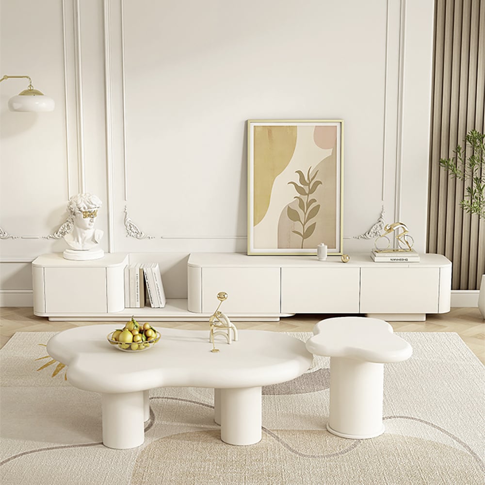 Kundenbewertungen für Ausziehbarer TV Lowboard aus Holzwerkstoff mit 4 Schubladen in Cremeweiß, 274 cm