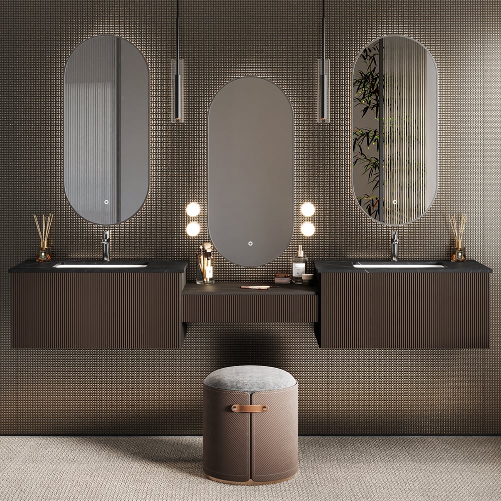 Customer Reviews for Modern Floating Double Sink Bathroom Vanity Set with Makeup Table Walnut