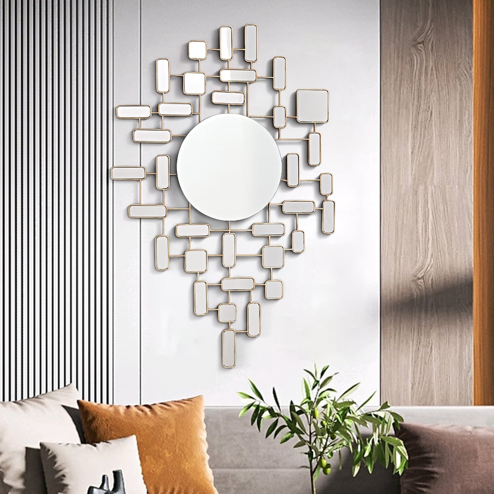 Avis Clients sur Miroir mural à panneau abstrait rectangulaire et rond Art doré