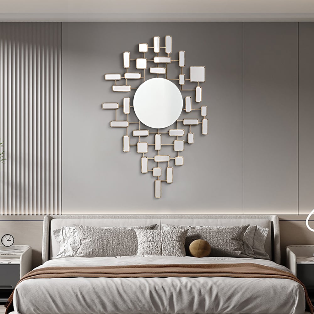 Avis Clients sur Miroir mural à panneau abstrait rectangulaire et rond Art doré