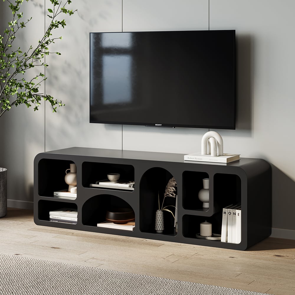 Customer Reviews for Codiys Art Deco Bookshelf Wood TV Stand in Black with Shelves for TV Up to 70"