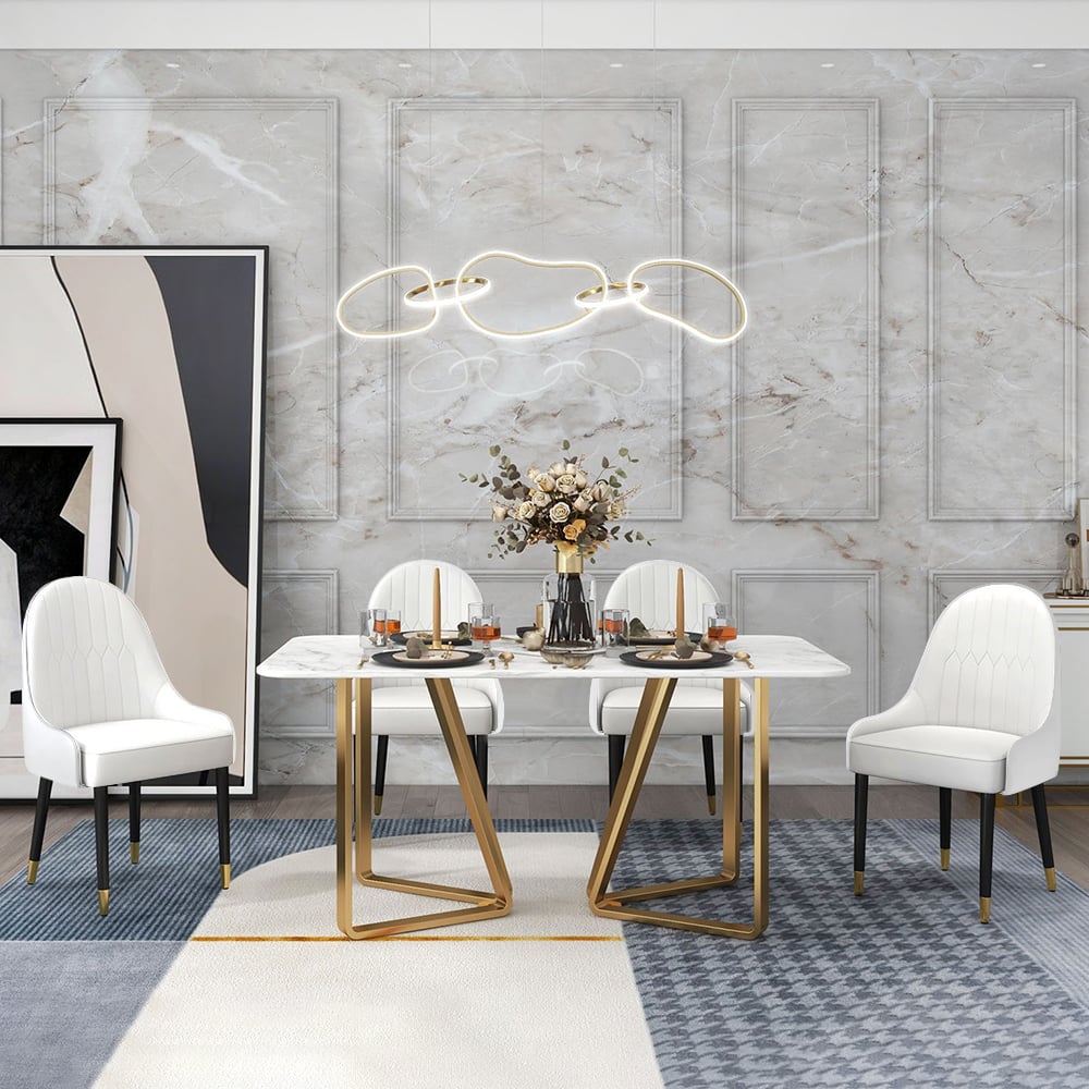 Avis Clients sur Chaises de salle à manger Darg Modern blanches sans accoudoirs, 6 pièces, pieds en métal rembourrés en cuir PU