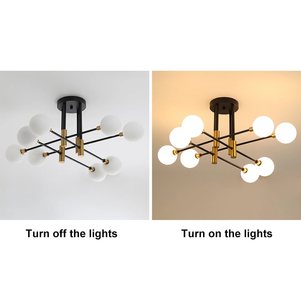 Questions and Answers for Modern White Glass 8-Light Semi-Flush Mount Chandelier