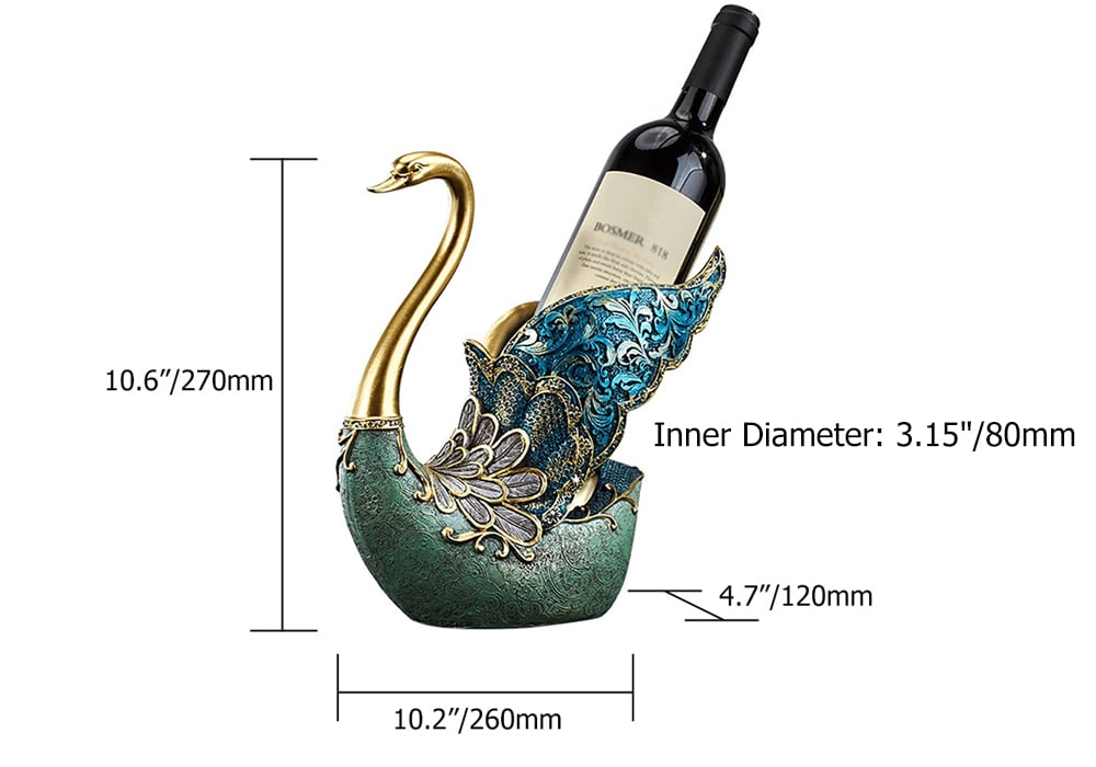 Mini Bar Decor Swan Wine Rack Bottle Holder in Resin weights dimensions image