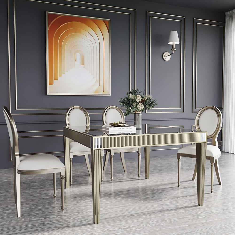 Questions and Answers for Traditional 1200mm Square Mirrored Dining Table for 8 People Gold Solid Wood 4-Legs