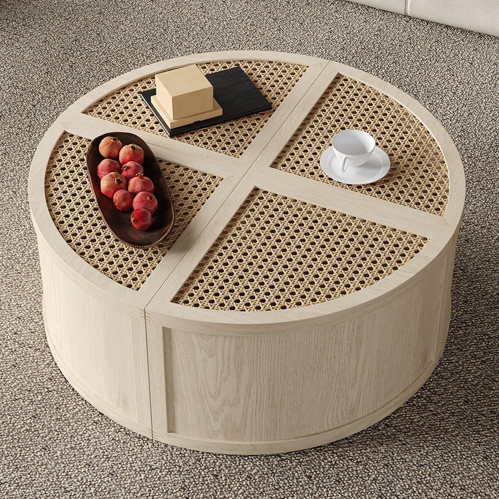 Customer Reviews for Round to Square Block Modular Coffee Table White Oak Rattan with Storage 4 Piece