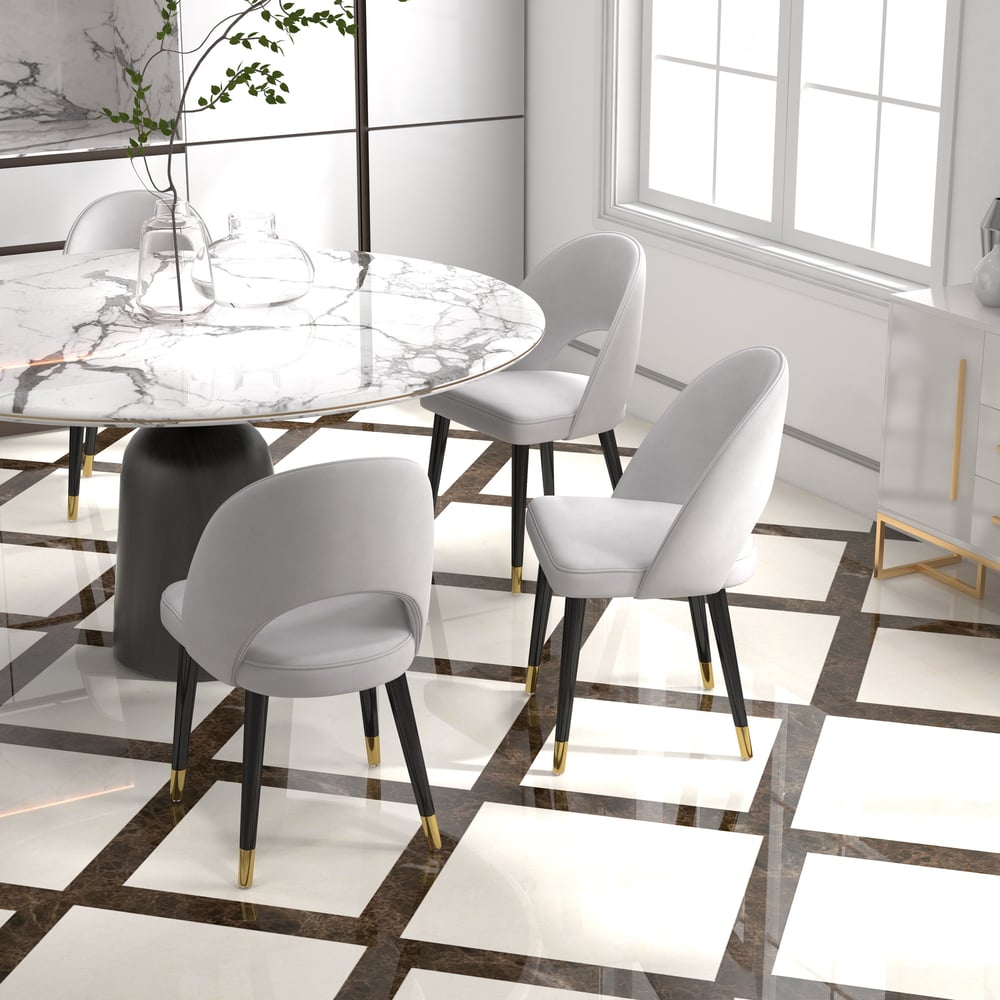 Perguntas e respostas para Conjunto de 2 cadeiras de jantar modernas com estofamento de veludo cinza claro