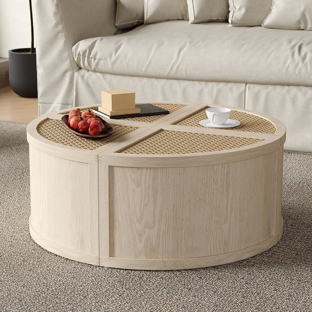 Customer Reviews for Round to Square Block Modular Coffee Table White Oak Rattan with Storage 4 Piece