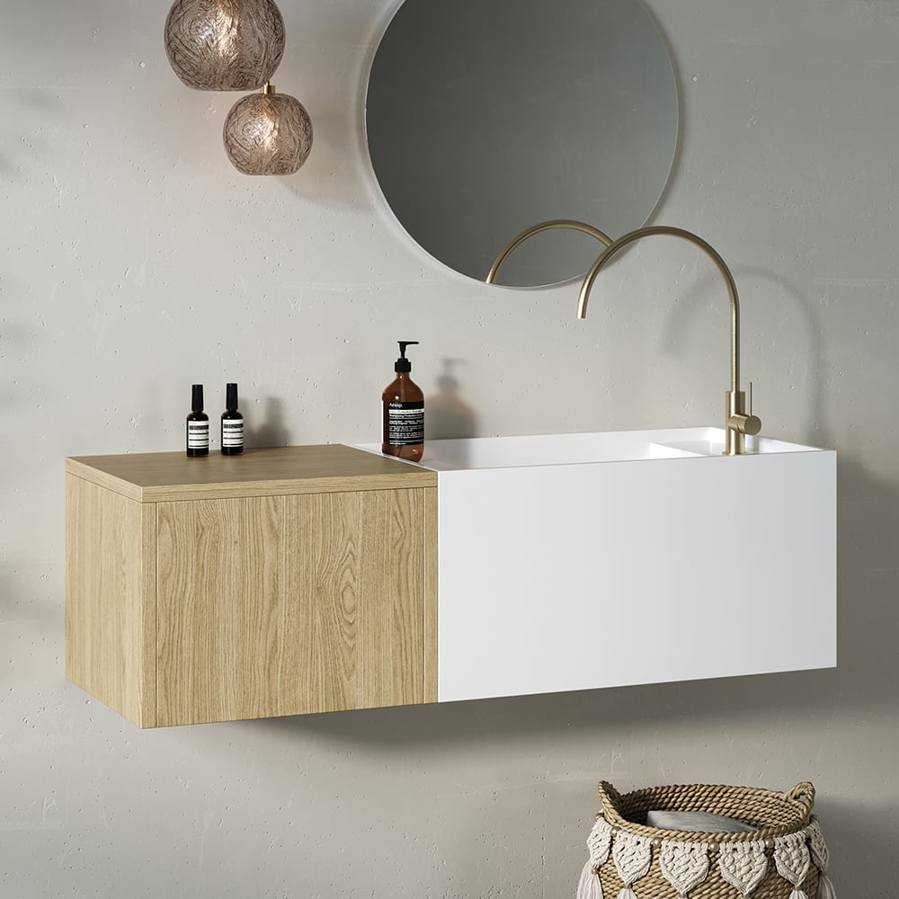 Questions and Answers for Floating Bathroom Vanity Wall-mounted Single Sink with Cabinet in Light Wood & White