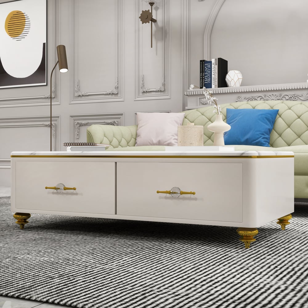 Customer Reviews for Chift 1300mm Modern Marble White Coffee Table & Storage Drawers Gold Stainless Steel Leg