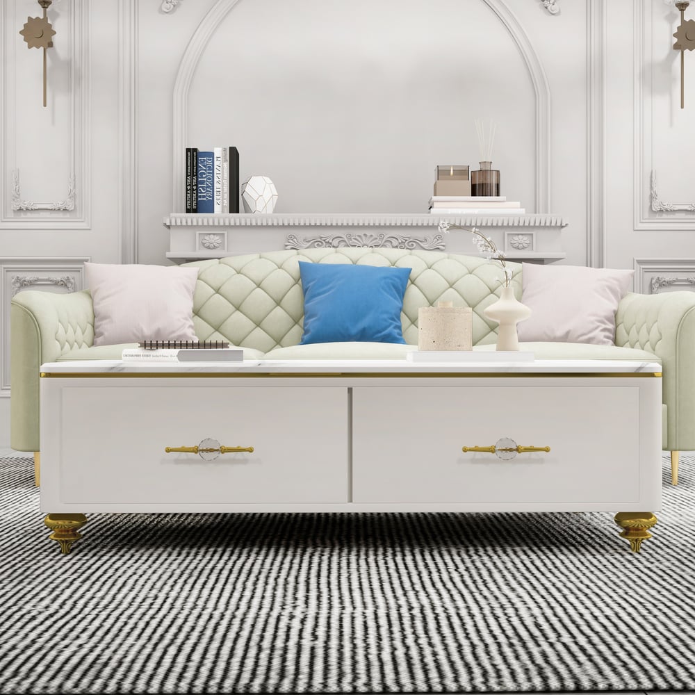Customer Reviews for Chift 1300mm Modern Marble White Coffee Table & Storage Drawers Gold Stainless Steel Leg