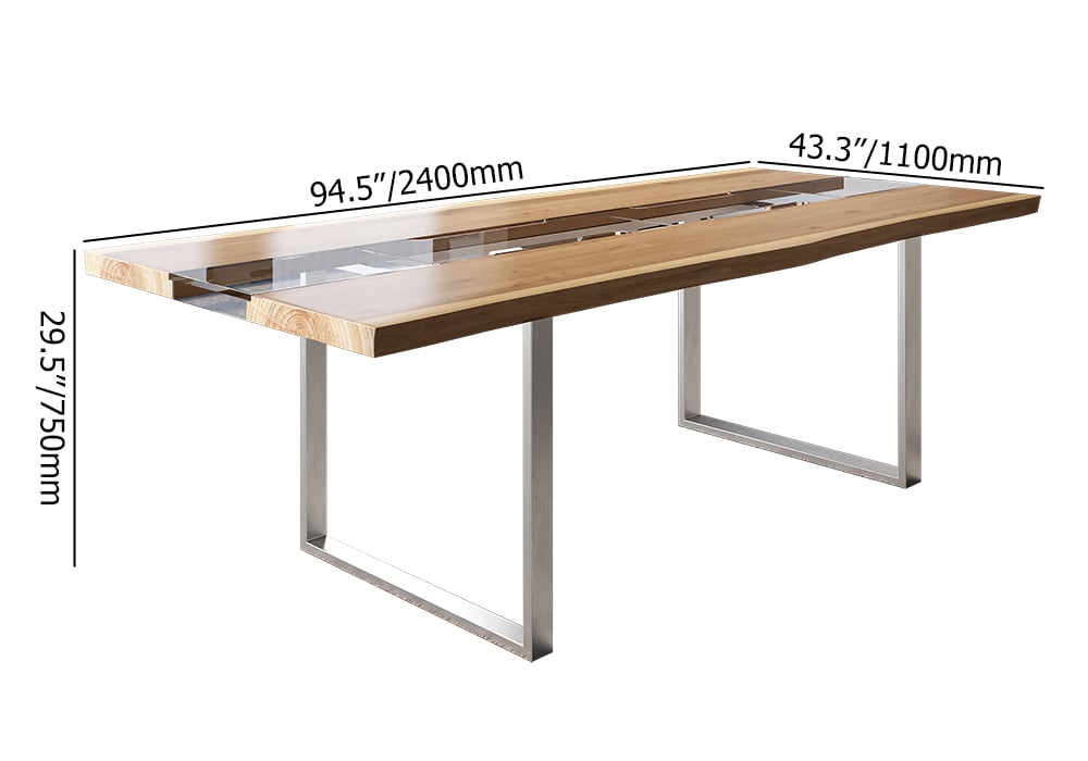 River 94.5" Live-Edge Conference Table Rectangle Table Cable Management Natural & Clear weights dimensions image
