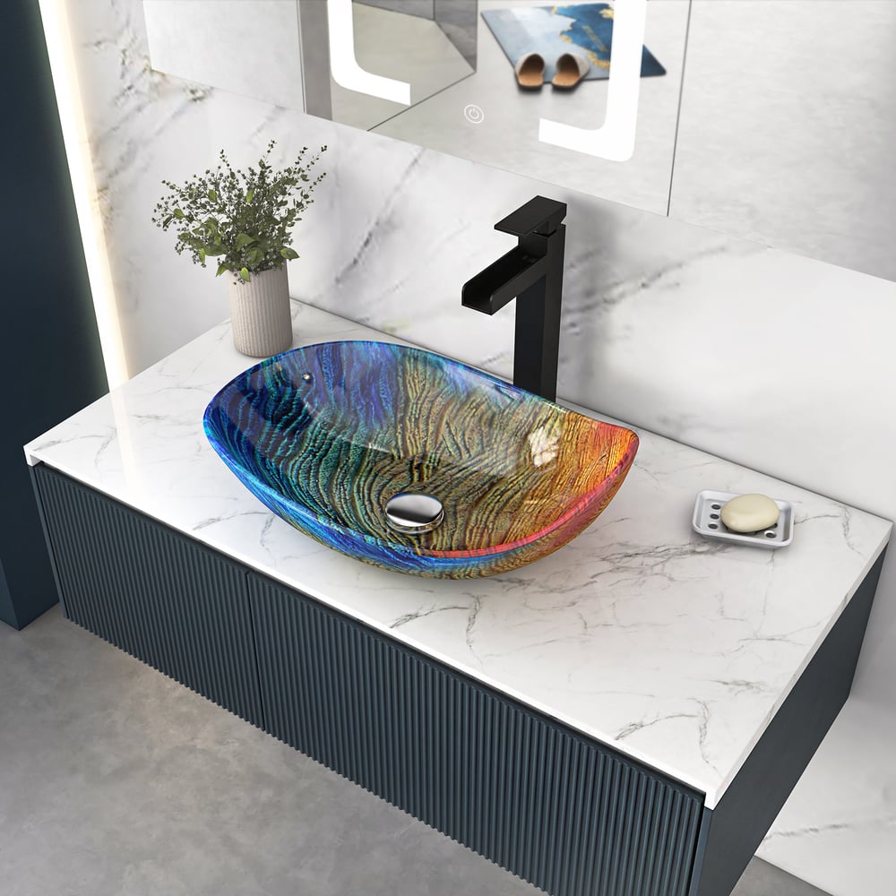 Questions and Answers for Tempered Glass Multicolour Teardrop-Shaped Bathroom Countertop Basin Wash Basin