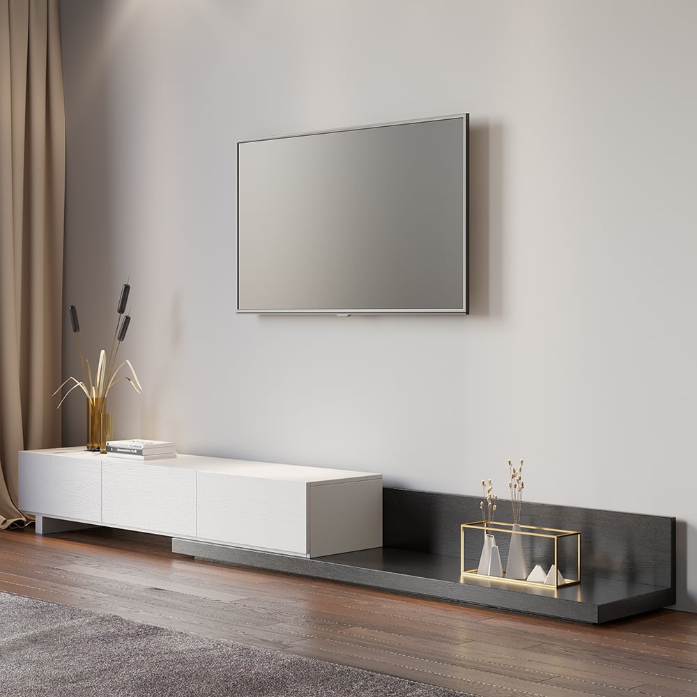 Recensioni dei clienti per Porta TV da pavimento allungabile con 3 cassetti (84"-110")