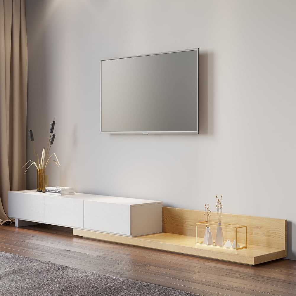 Avaliações de clientes sobre Suporte de piso natural extensível para TV com 3 gavetas (84 a 110 polegadas)