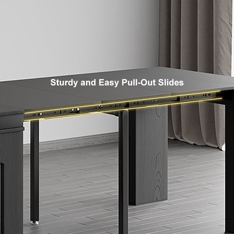 Modern Extendable Dining Table Rectangle Sideboard with Storage in Black