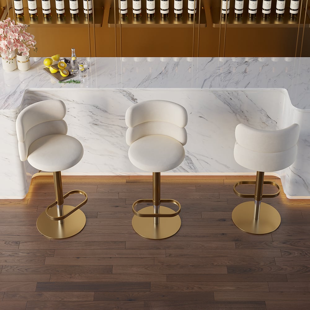 Avis Clients sur Ensemble de 2 tabourets de bar pivotants réglables de luxe abordables avec revêtement en velours beige