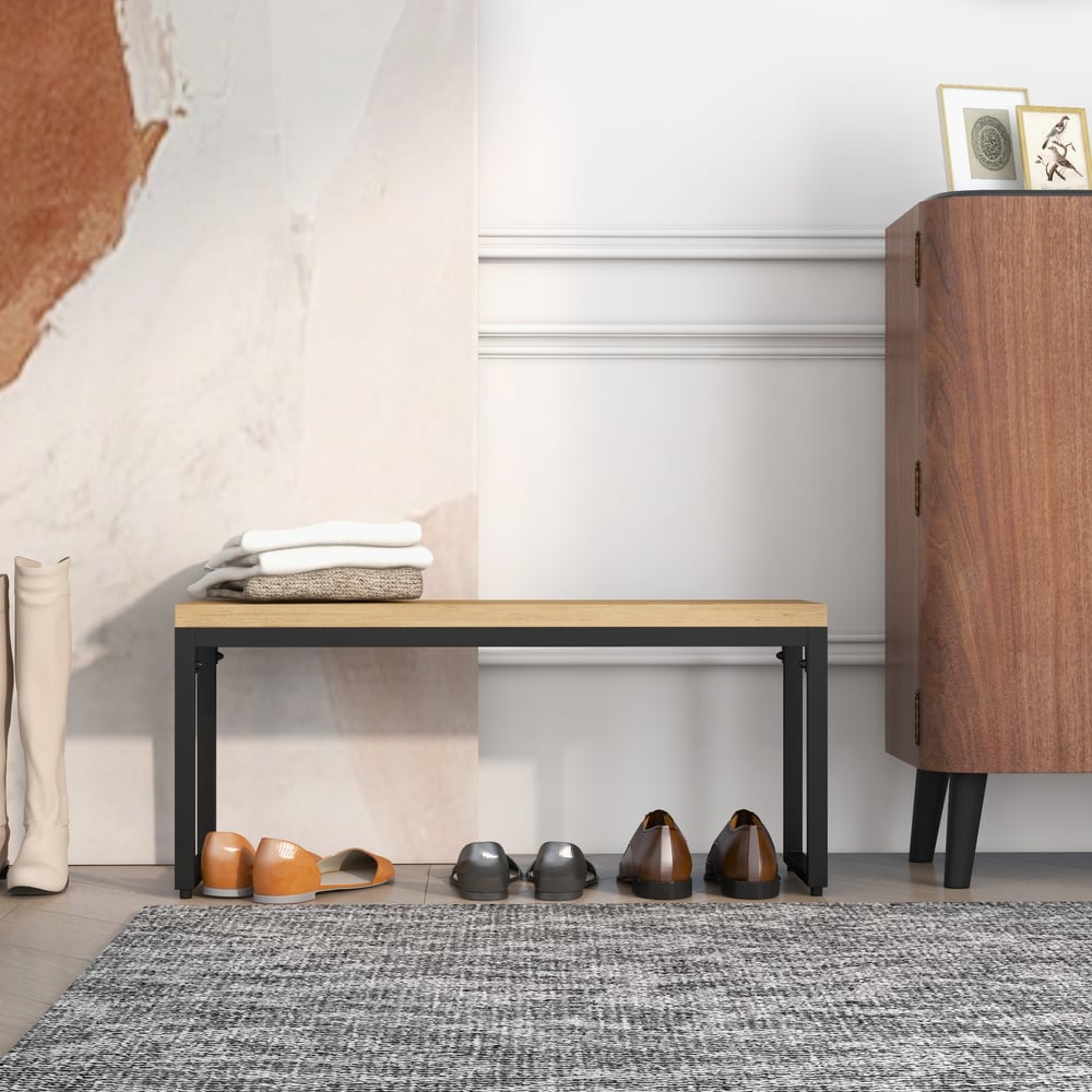 Questions and Answers for 1000mm Rustic Entryway Bench Wood Bench with Metal Legs Natural Bench