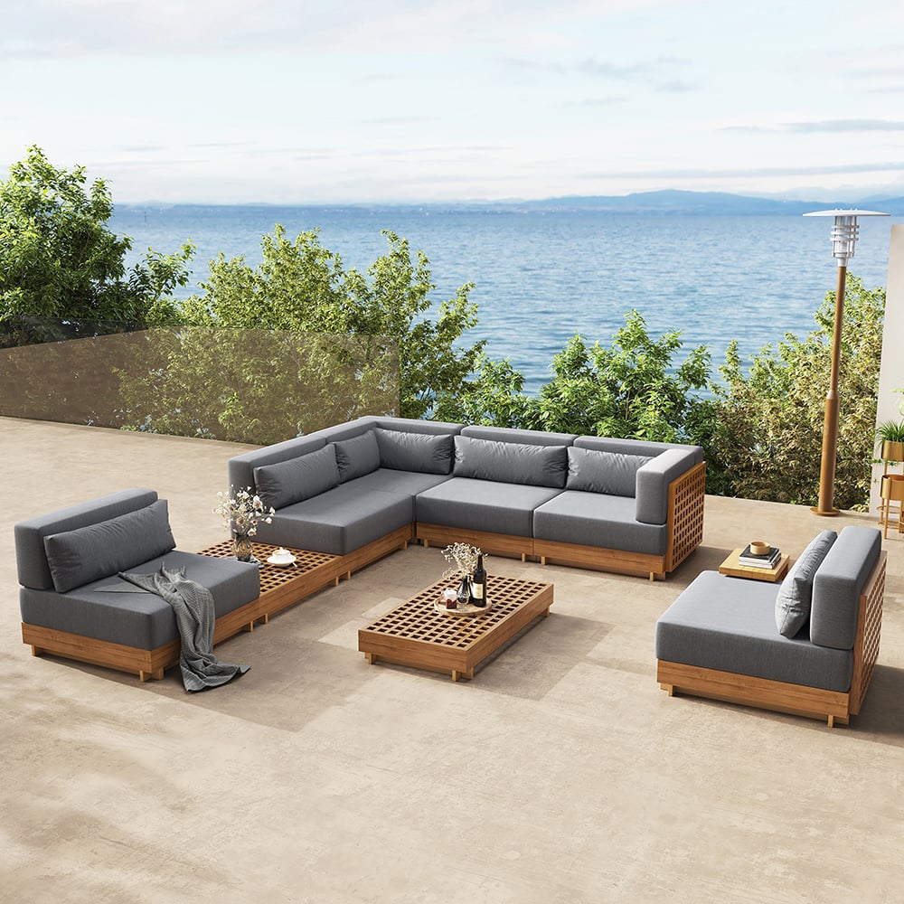 Questions and Answers for 9 Pieces Teak Modular Outdoor Patio Sectional Sofa Set with Coffee Table and Cushion