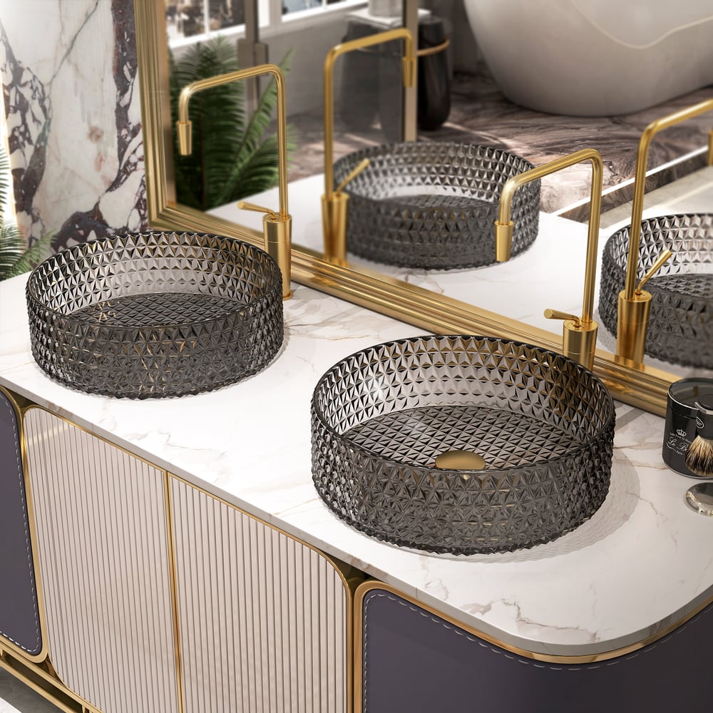 Avis Clients sur Lavabo de salle de bain en verre de cristal transparent en forme de diamant de 390 mm en noir