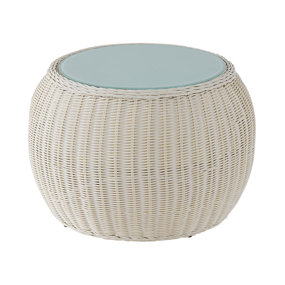 Avaliações de clientes sobre Mesa lateral de mesa de café branca com tampo de vidro de vime de plástico de 24,4 polegadas