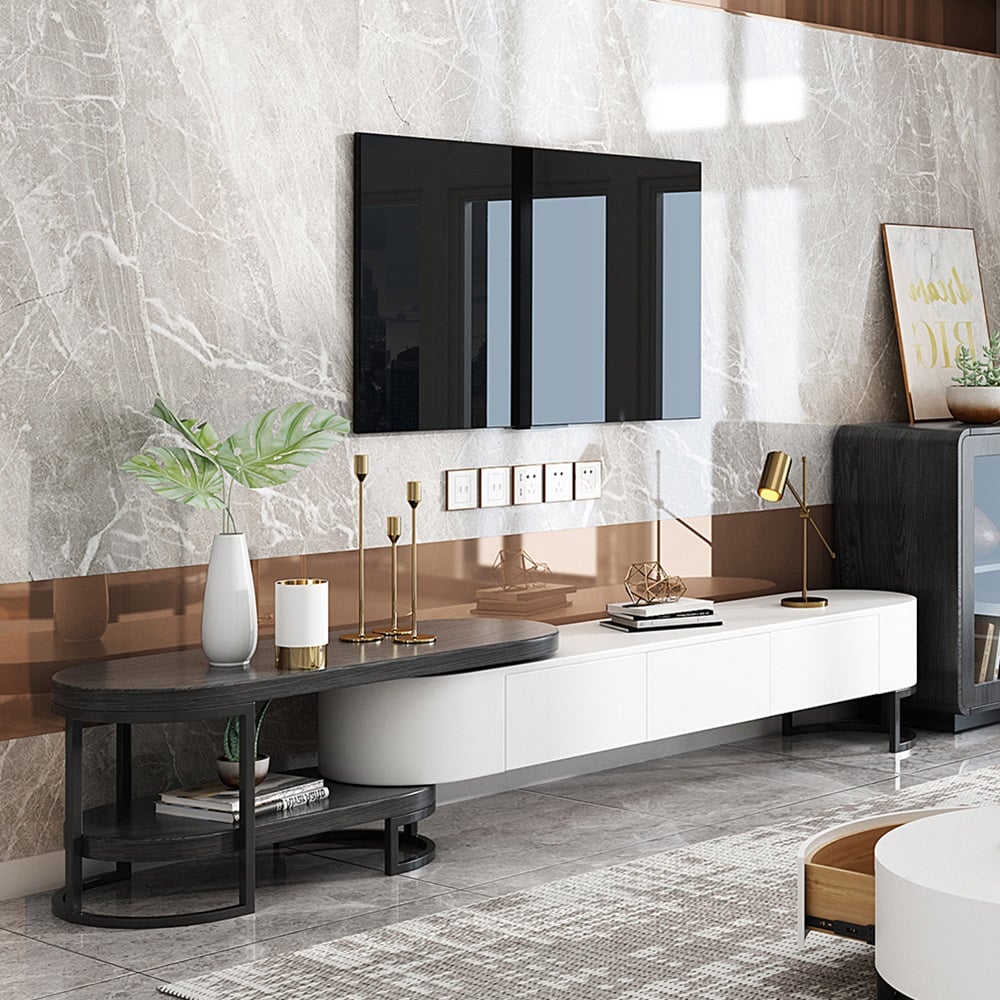 Oceny klientów dla Nowoczesny wysuwany telewizor Nesnesis z miejscem do przechowywania w kolorze białym i czarnym