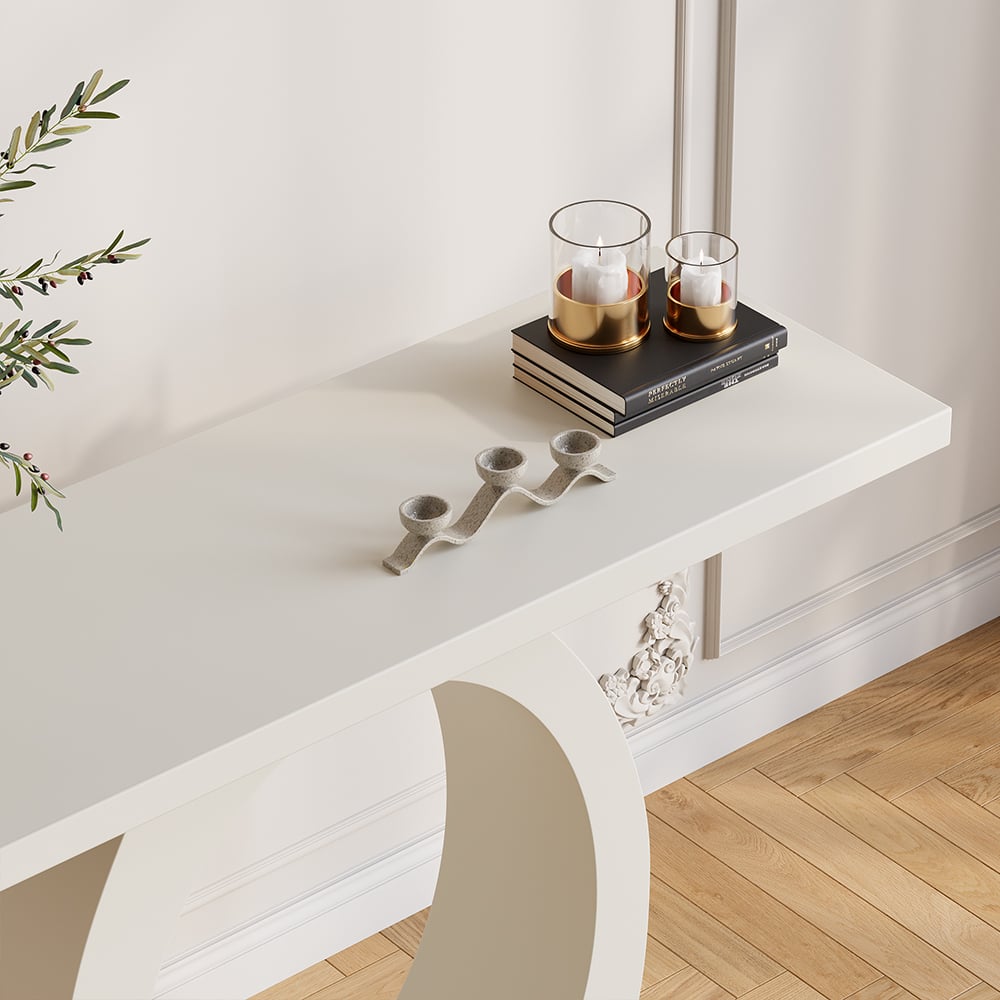 Questions and Answers for 1000mm Modern White Console Table with Circle Base White Wooden Entryway Table