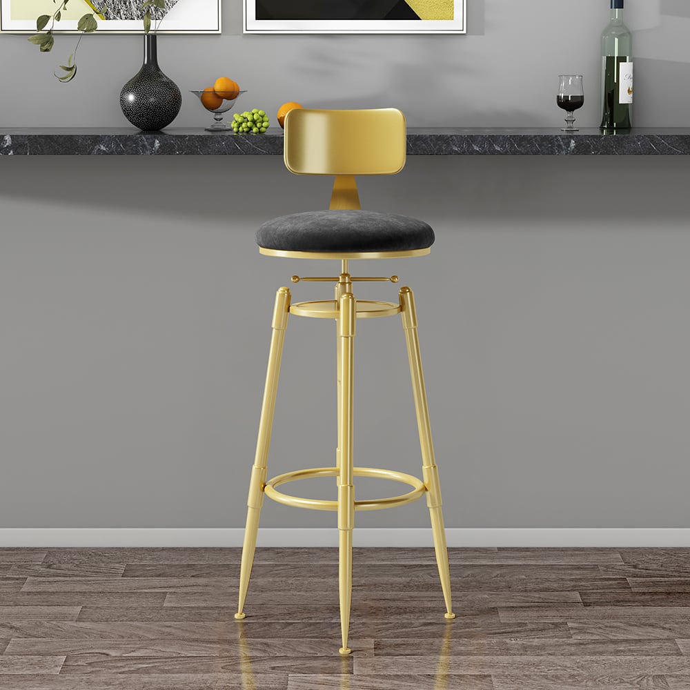 Questions and Answers for Set of 2 Modern Adjustable Swivel Velvet Bar Stools with Upholstery Black