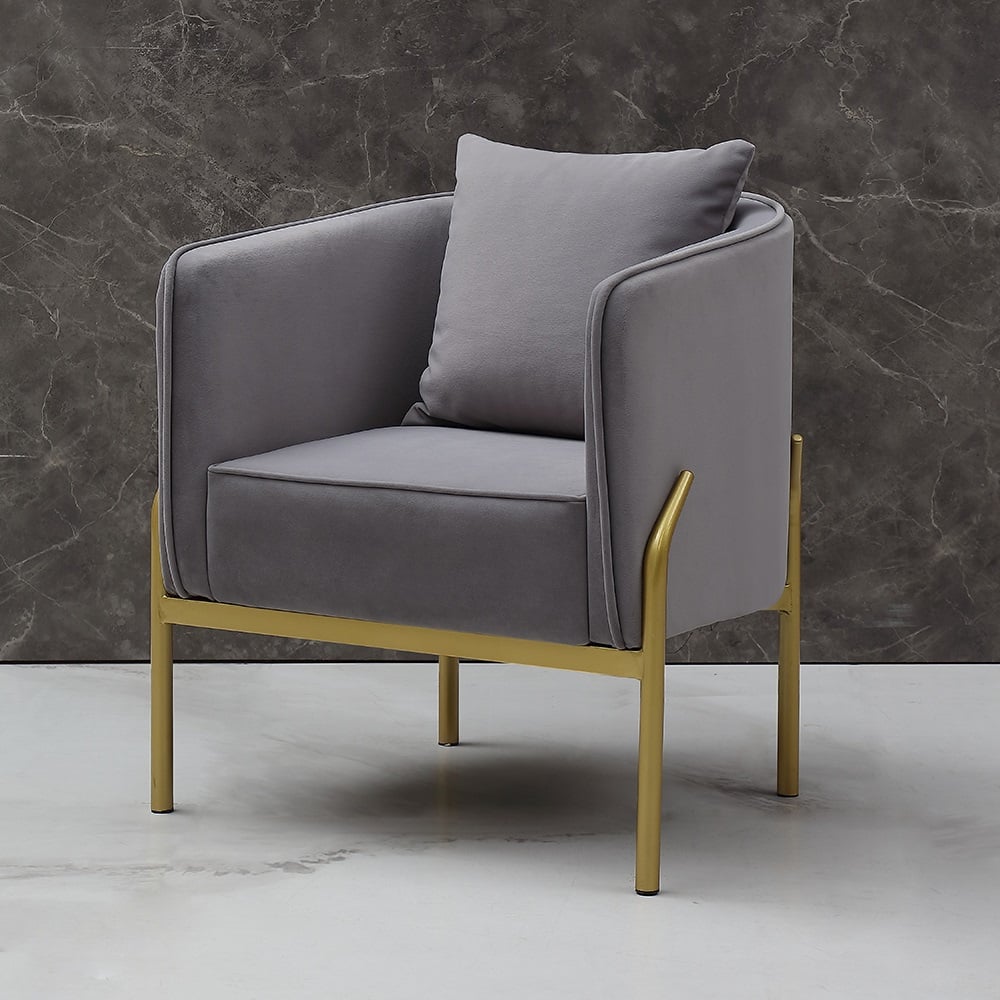 Perguntas e respostas para Cadeira Grey Velvet Accent Poltrona moderna estofada com pernas douradas, travesseiro incluído