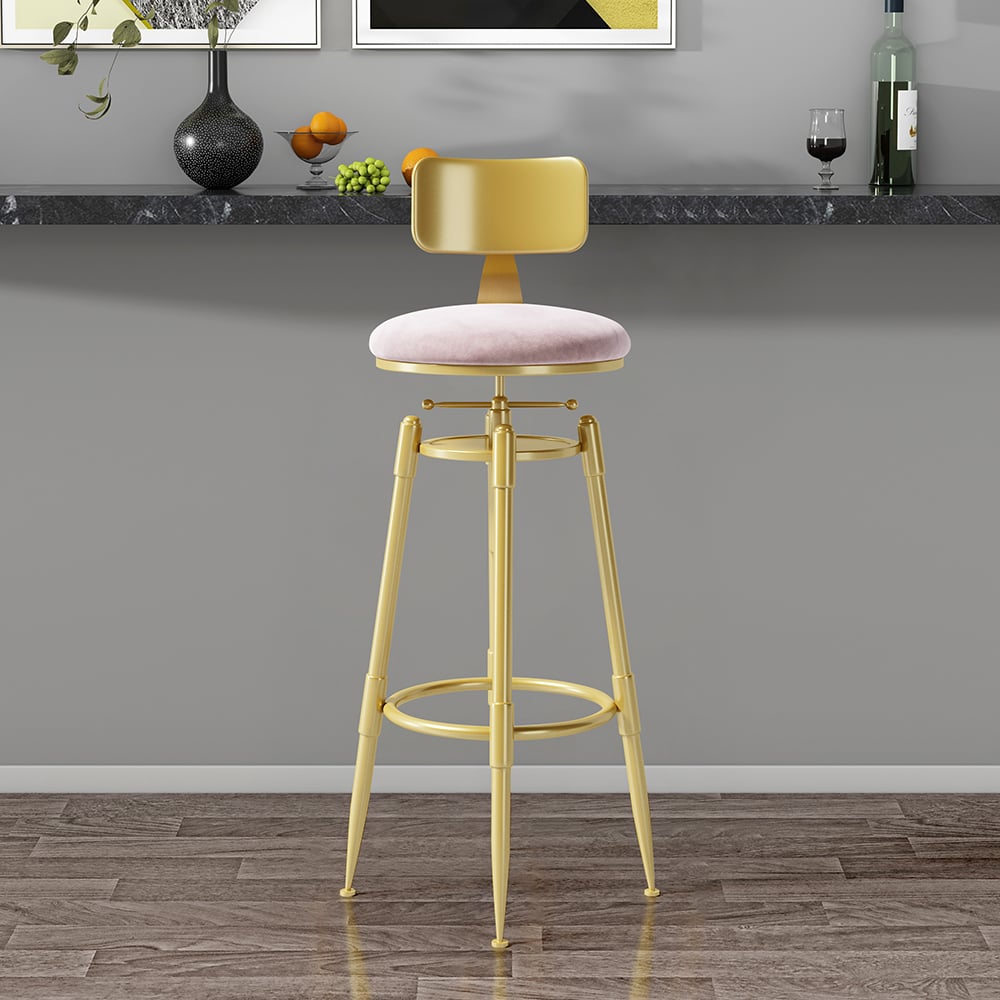 Oceny klientów dla Zestaw 2 nowoczesnych regulowanych obrotowych aksamitnych stołków barowych z tapicerką różową