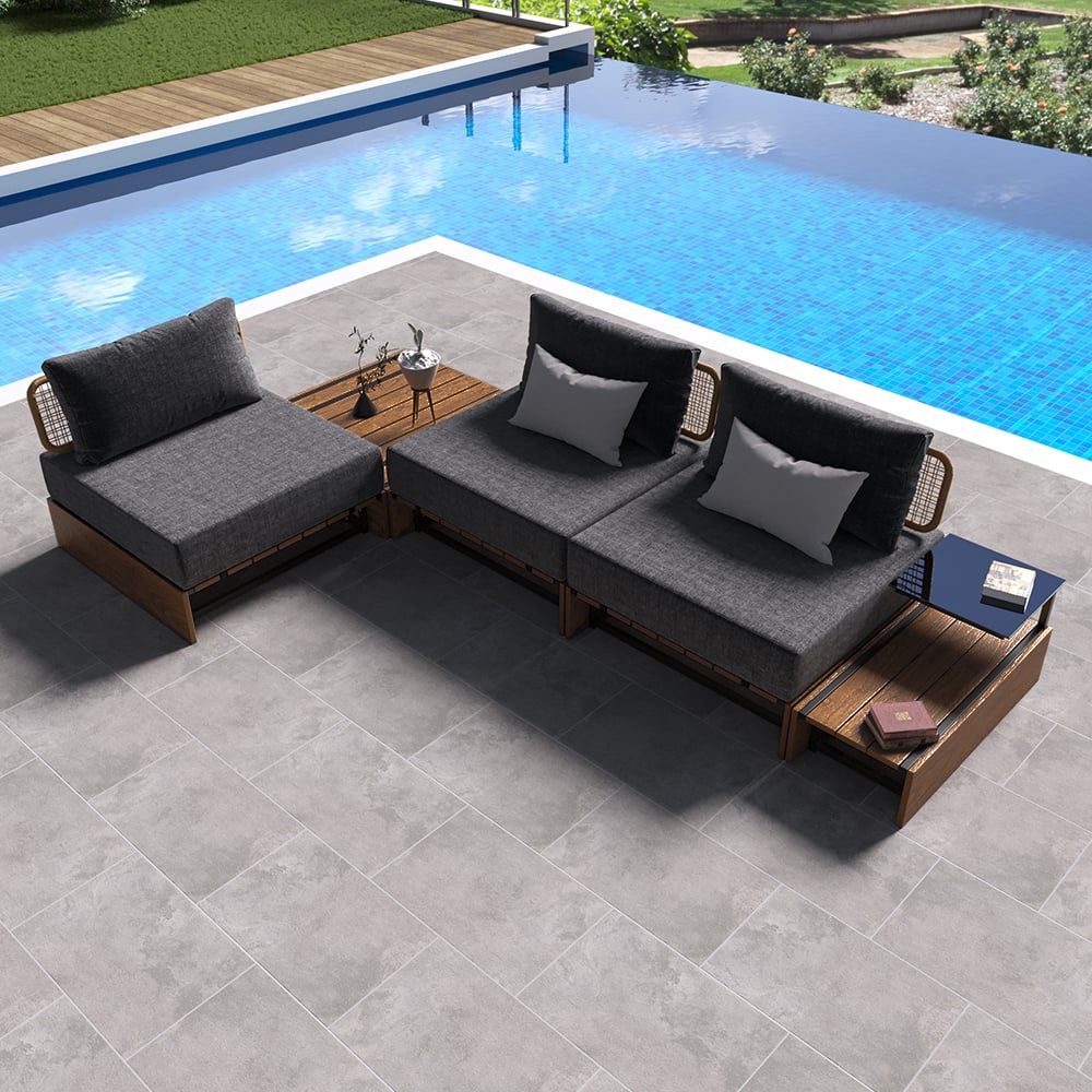 Questions and Answers for 5Pcs Teak Outdoor Sectional Sofa Set with Coffee Table and Cushion in Natural & Gray