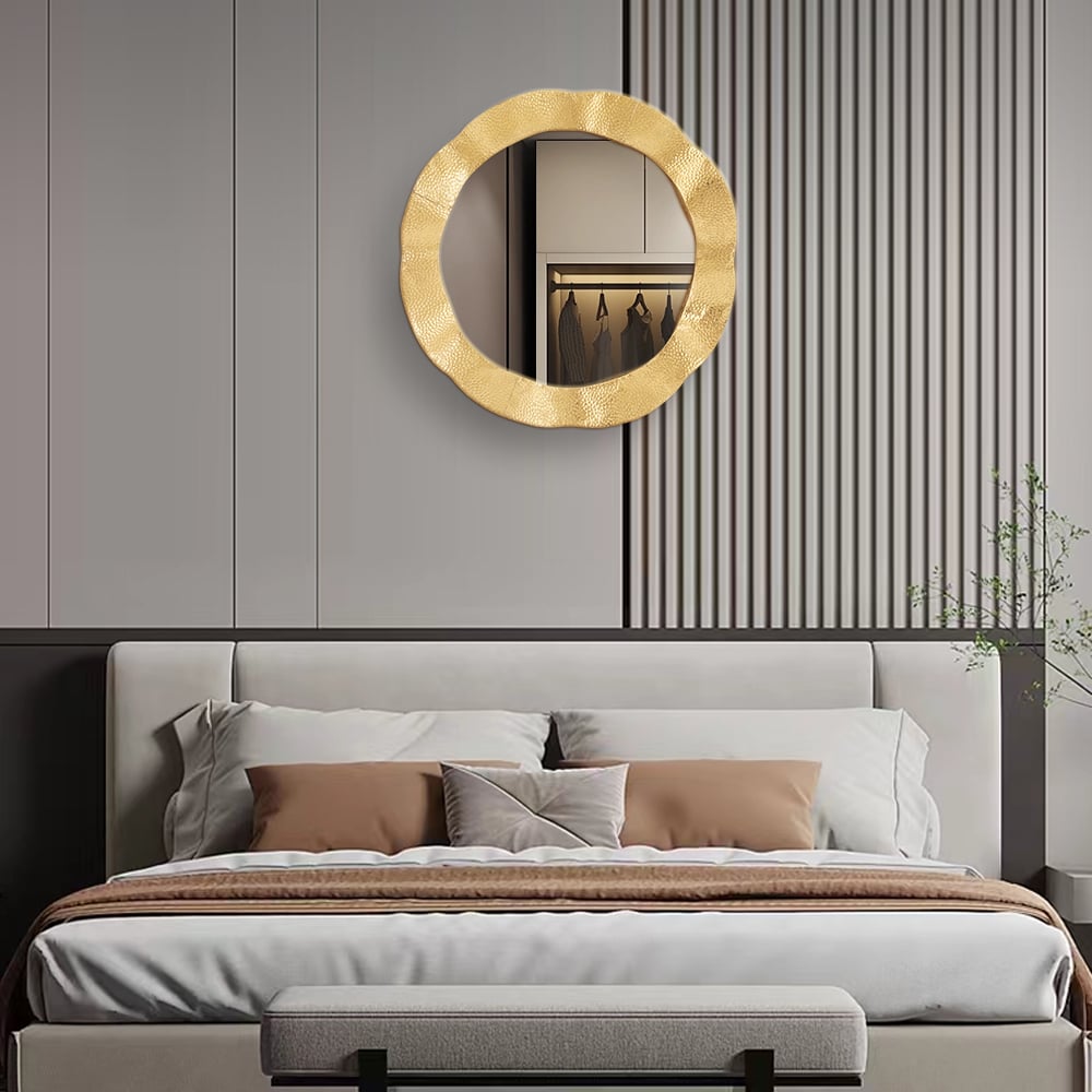 Klantrecensies voor 610 mm grote glamoureuze gouden ronde wandspiegel, decorkunst voor woonkamer en slaapkamer
