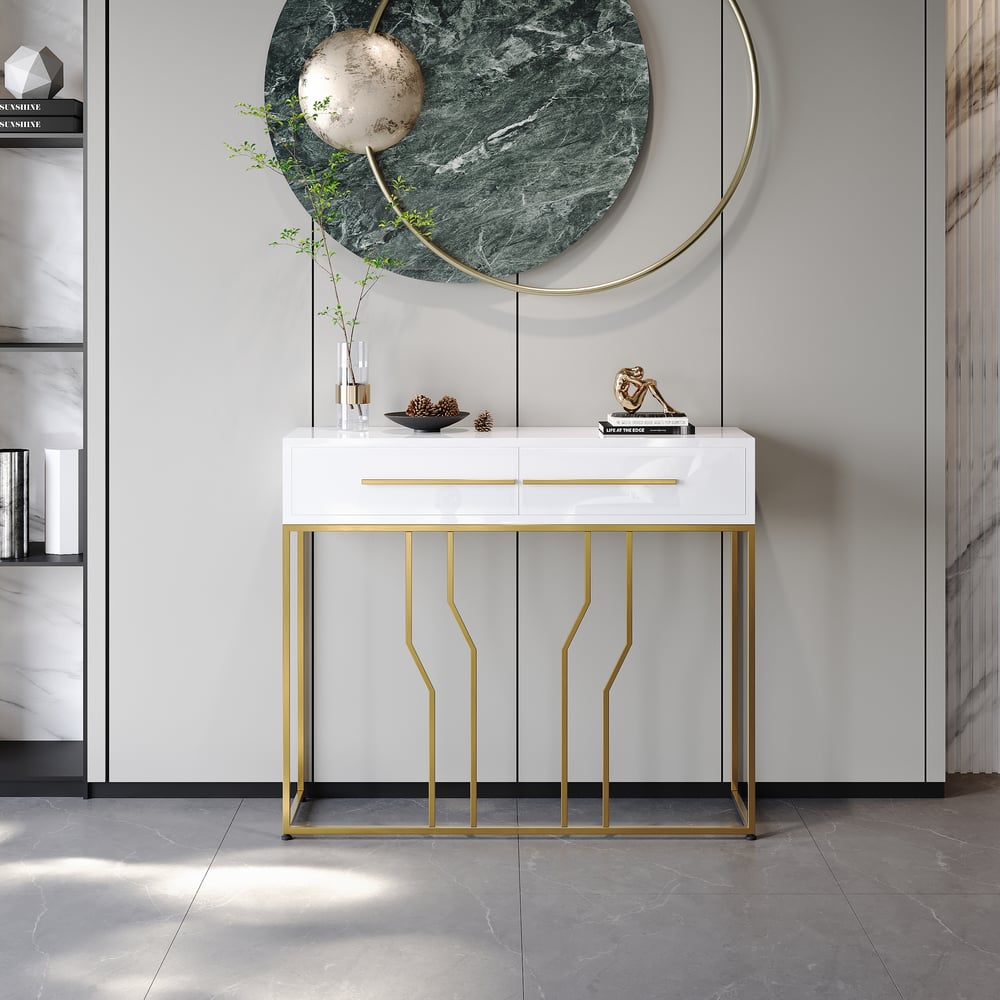 Oceny klientów dla 32-calowy nowoczesny wąski biały stół konsolowy i biała ławka w kształcie bieli, tapicerowana aksamitem