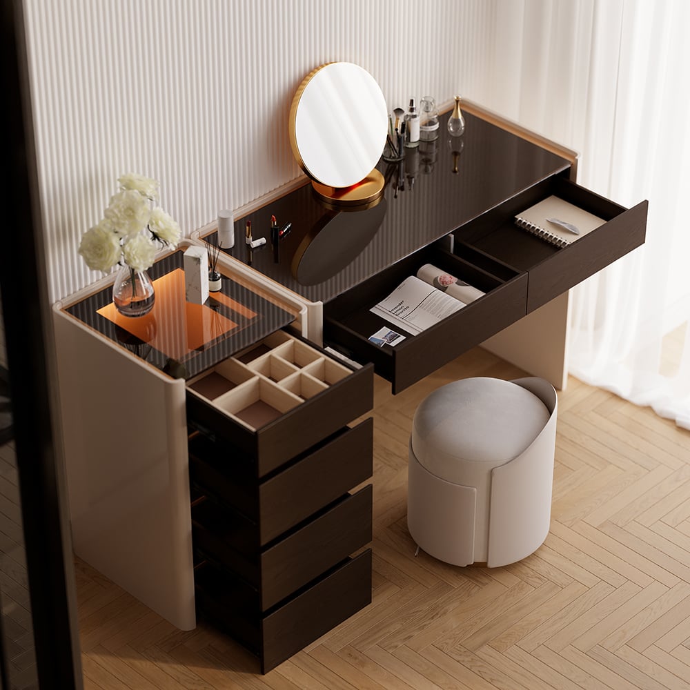 Customer Reviews for Modern Walnut Makeup Vanity with Light Dressing Table with Jewelry Storage & Cabinet