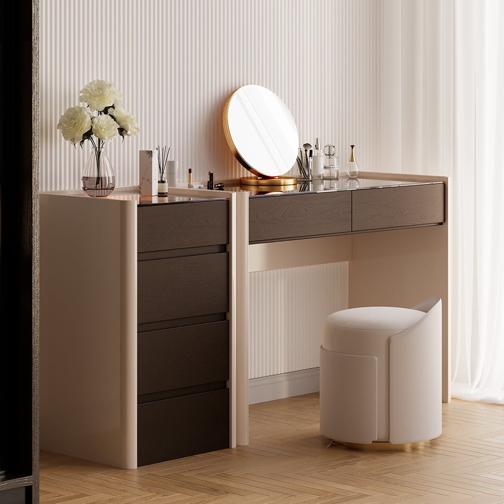 Customer Reviews for Modern Walnut Makeup Vanity with Light Dressing Table with Jewelry Storage & Cabinet