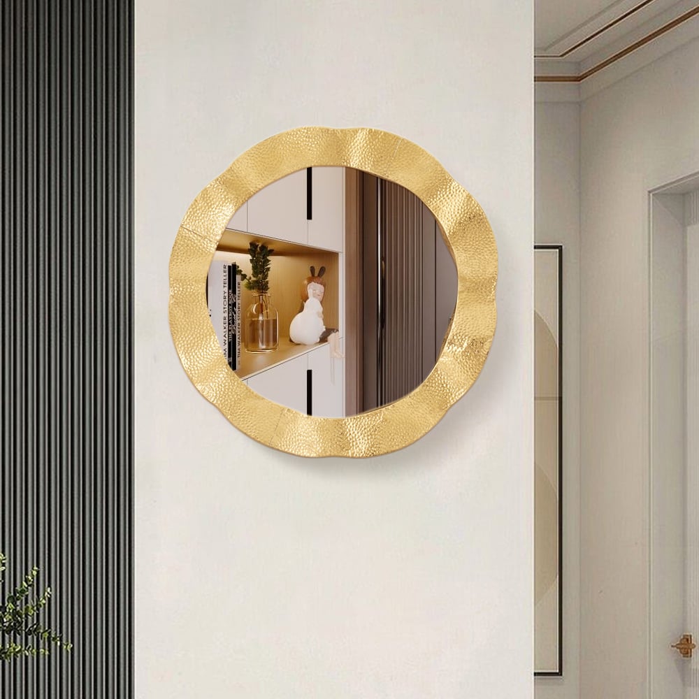 Klantrecensies voor 610 mm grote glamoureuze gouden ronde wandspiegel, decorkunst voor woonkamer en slaapkamer