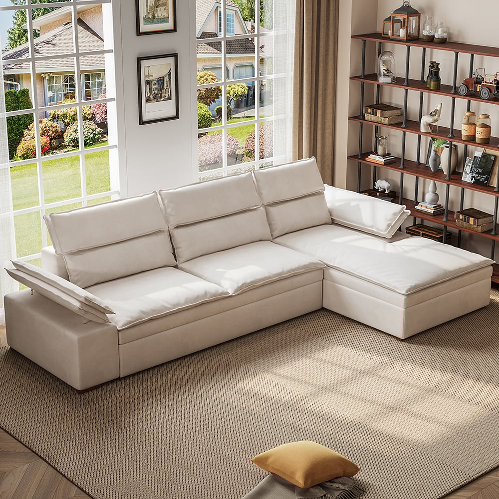 Questions and Answers for Off White Microfibres Reversible Sleeper Sectional Sofa with Chaise Pull Out Sofa Bed