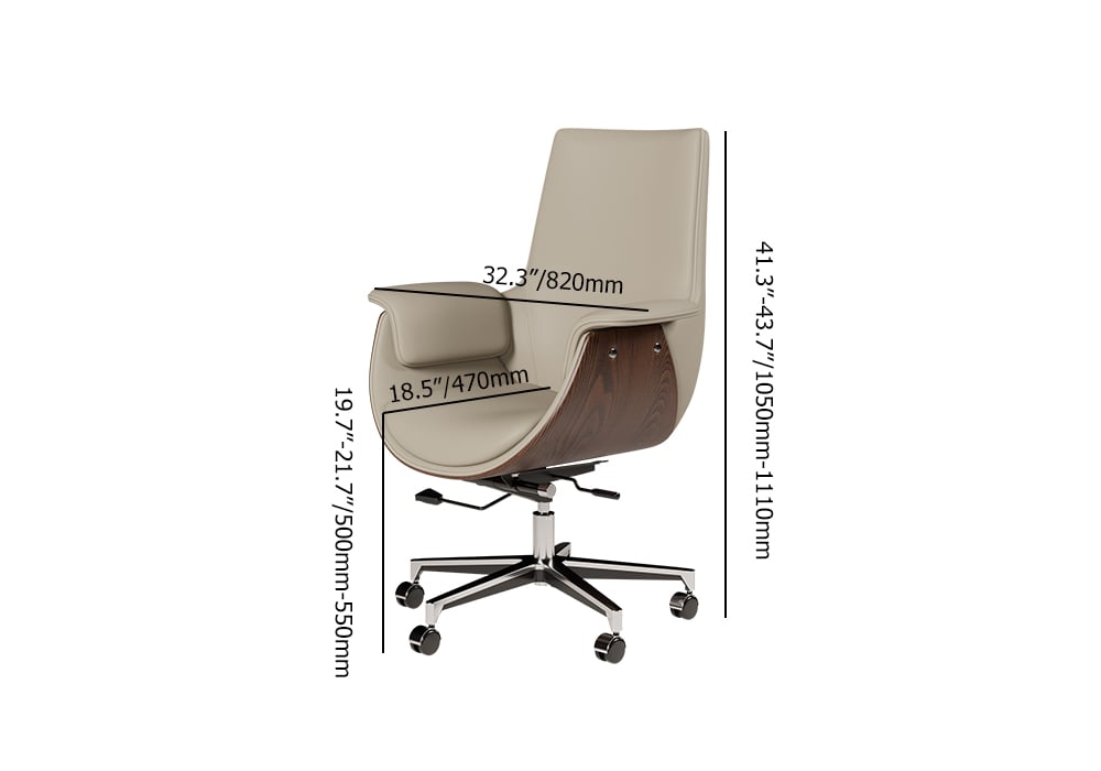 Gray Leather Modern Home Office Chair Upholstered High Back Desk Chair Wood Grain Frame weights dimensions image