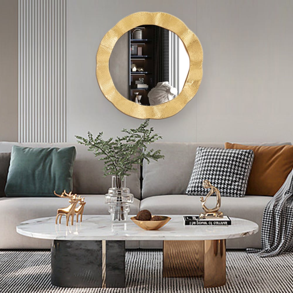Klantrecensies voor 610 mm grote glamoureuze gouden ronde wandspiegel, decorkunst voor woonkamer en slaapkamer