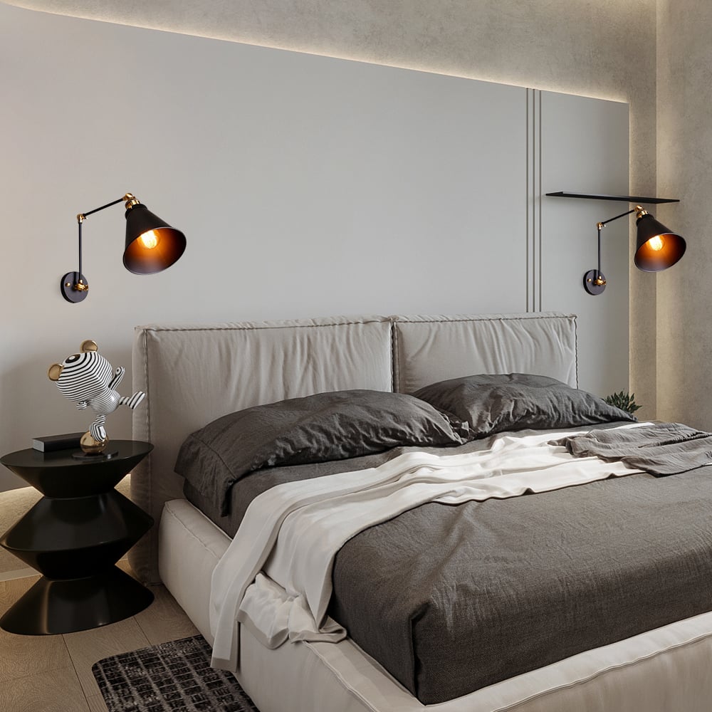 Avis Clients sur Applique murale industrielle rétro à double bras oscillant à 1 lumière en noir et laiton