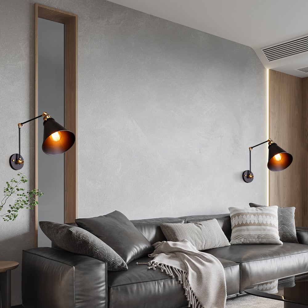 Avis Clients sur Applique murale industrielle rétro à double bras oscillant à 1 lumière en noir et laiton
