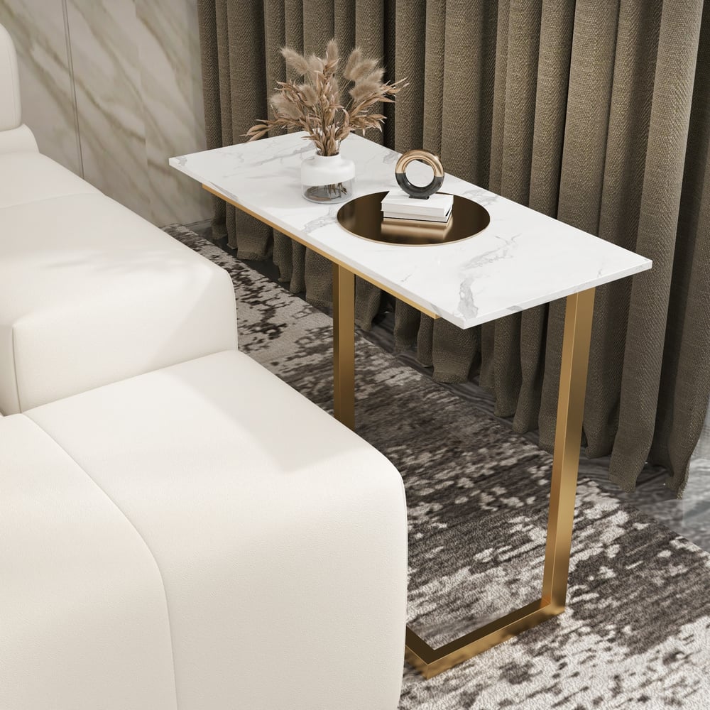 Questions and Answers for 650mm C-Shaped Rectangle Sintered Stone Gold Finish Side Table