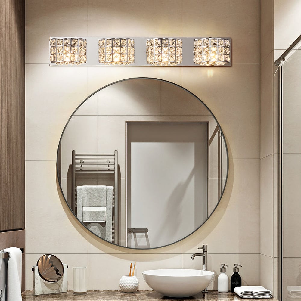 Customer Reviews for Modern Clear Crystals 4-Light Bath Vanity Wall Light in Polished Chrome