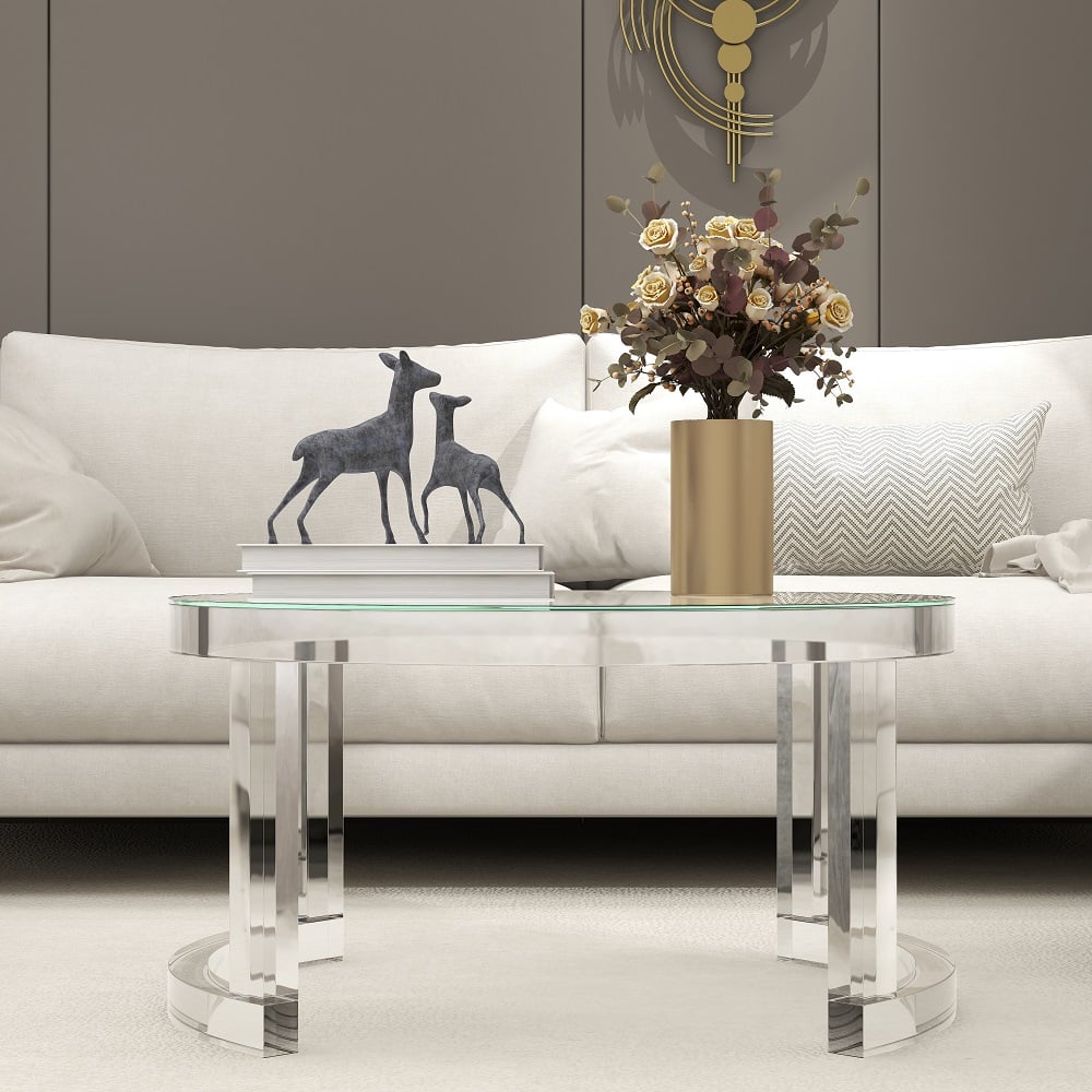 Questions and Answers for 800mm Modern Round Acrylic Coffee Table for Living Room with Tempered Glass Top