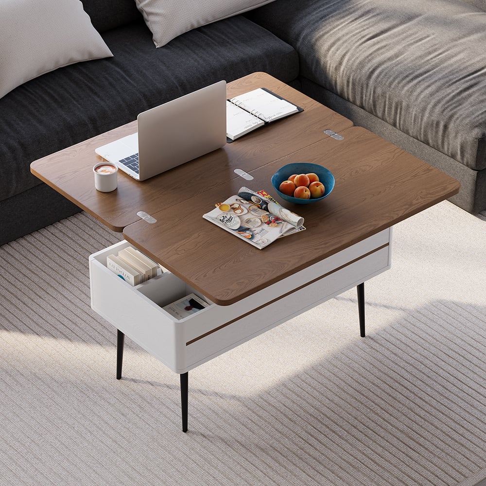 Questions and Answers for Modern Multi-functional Coffee Table Extendable with Storage & Lift Top Walnut & White