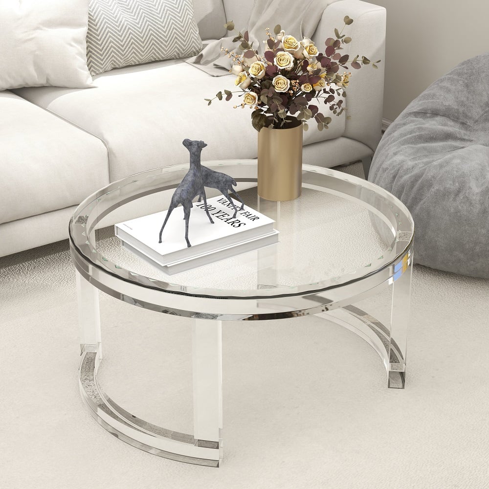 Questions and Answers for 800mm Modern Round Acrylic Coffee Table for Living Room with Tempered Glass Top