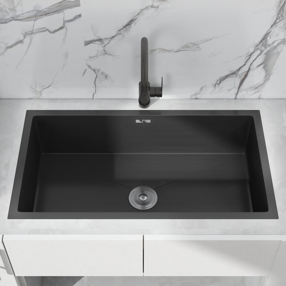 Avis Clients sur Évier de cuisine rectangulaire en acier inoxydable de 780 mm à cuve simple en noir