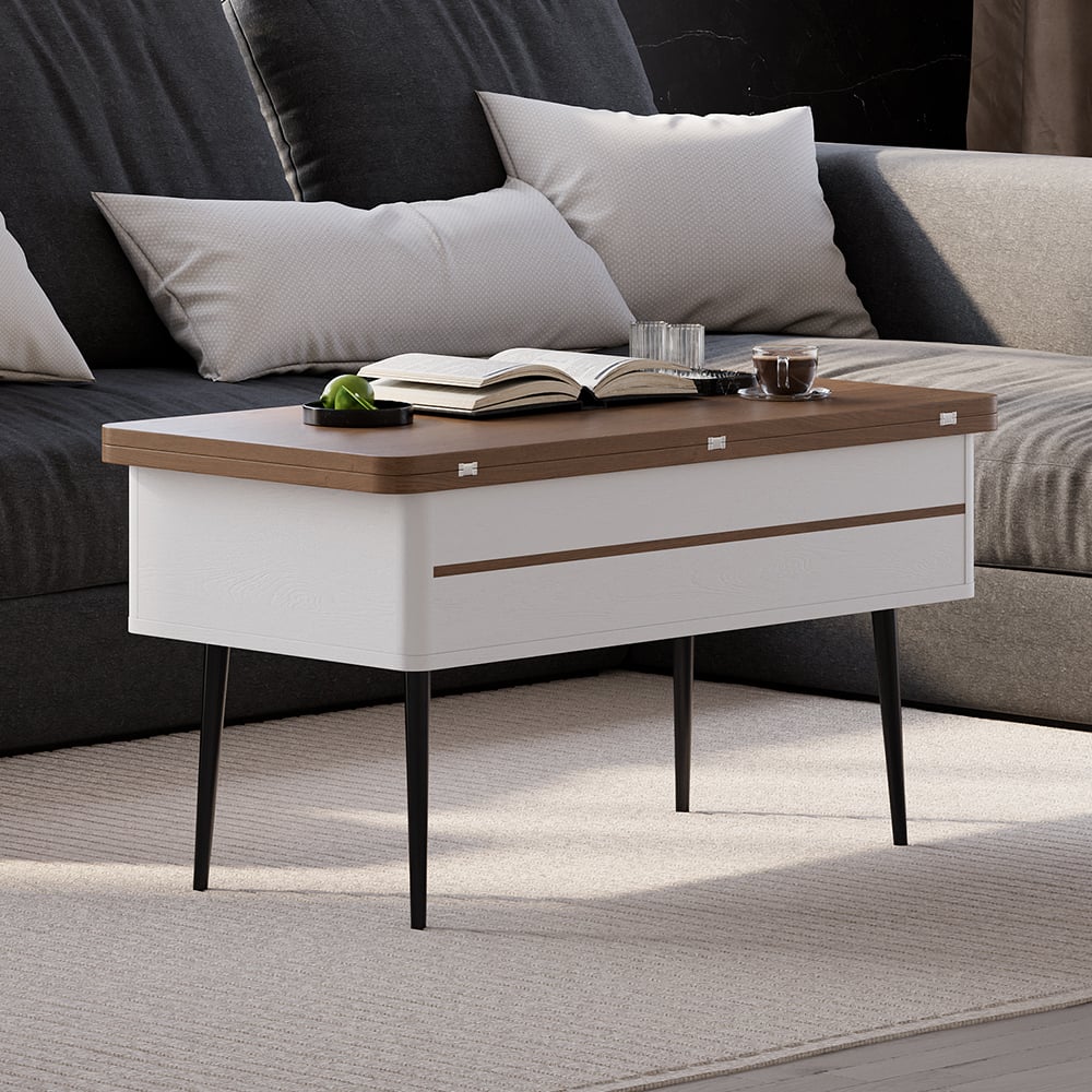 Questions and Answers for Modern Multi-functional Coffee Table Extendable with Storage & Lift Top Walnut & White